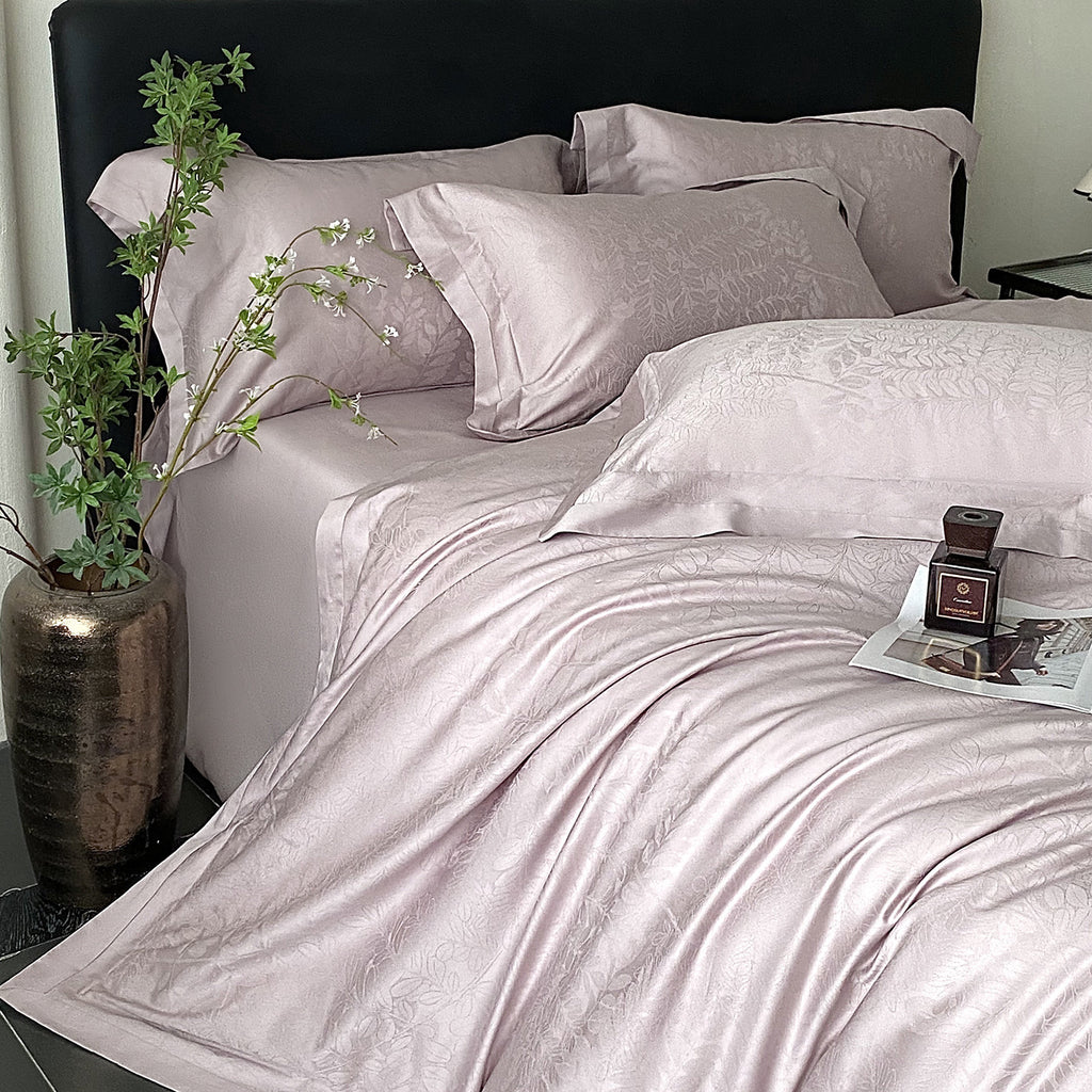 RegaliaSateen™ 4PCS Premium 100s Sateen Jacquard Bedding Set – Pure Cotton Sheet & Duvet Cover (Queen/King)