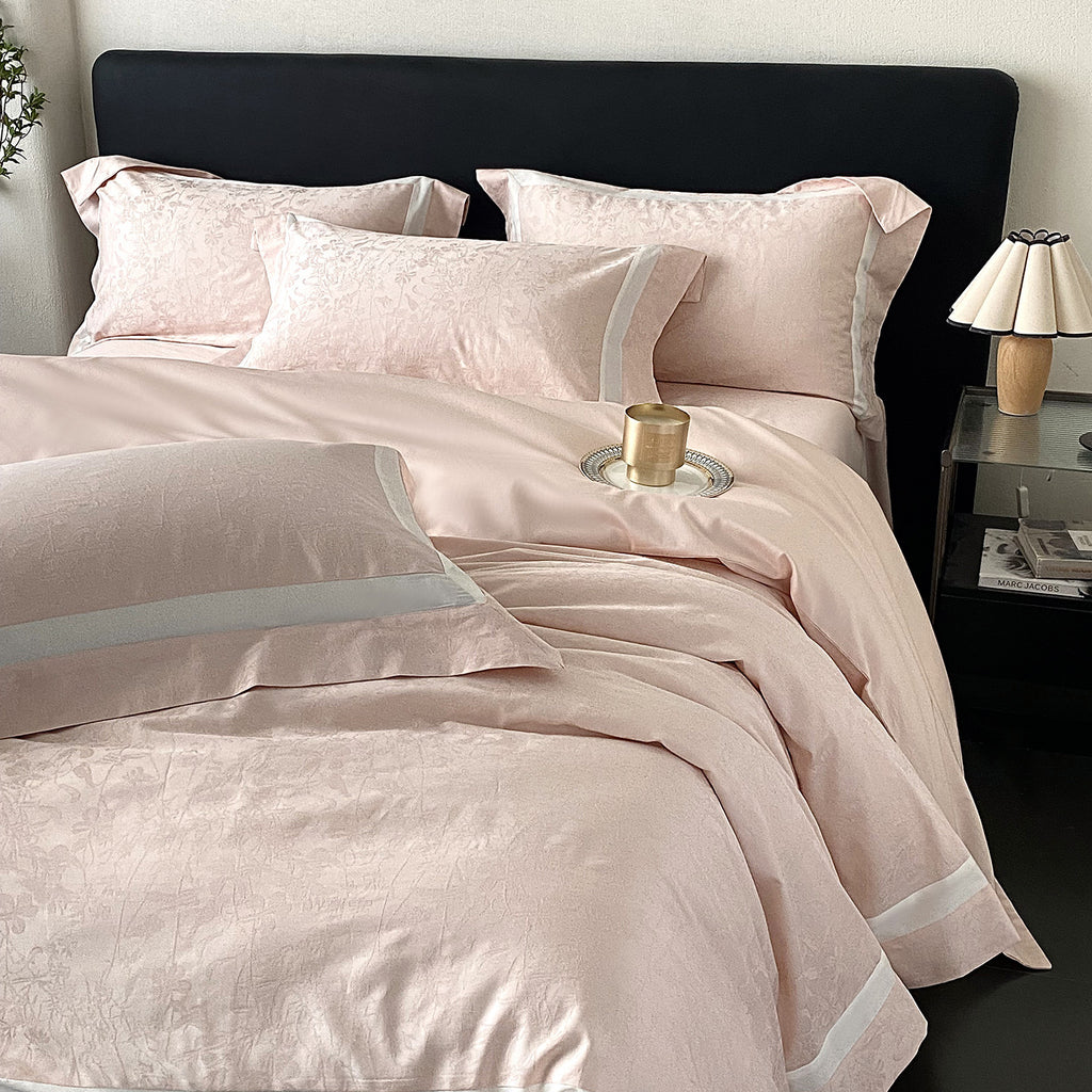 RegaliaSateen™ 4PCS Premium 100s Sateen Jacquard Bedding Set – Pure Cotton Sheet & Duvet Cover (Queen/King)