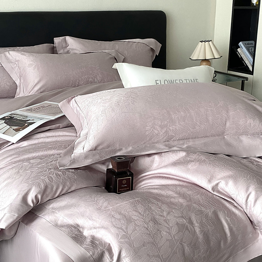 RegaliaSateen™ 4PCS Premium 100s Sateen Jacquard Bedding Set – Pure Cotton Sheet & Duvet Cover (Queen/King)