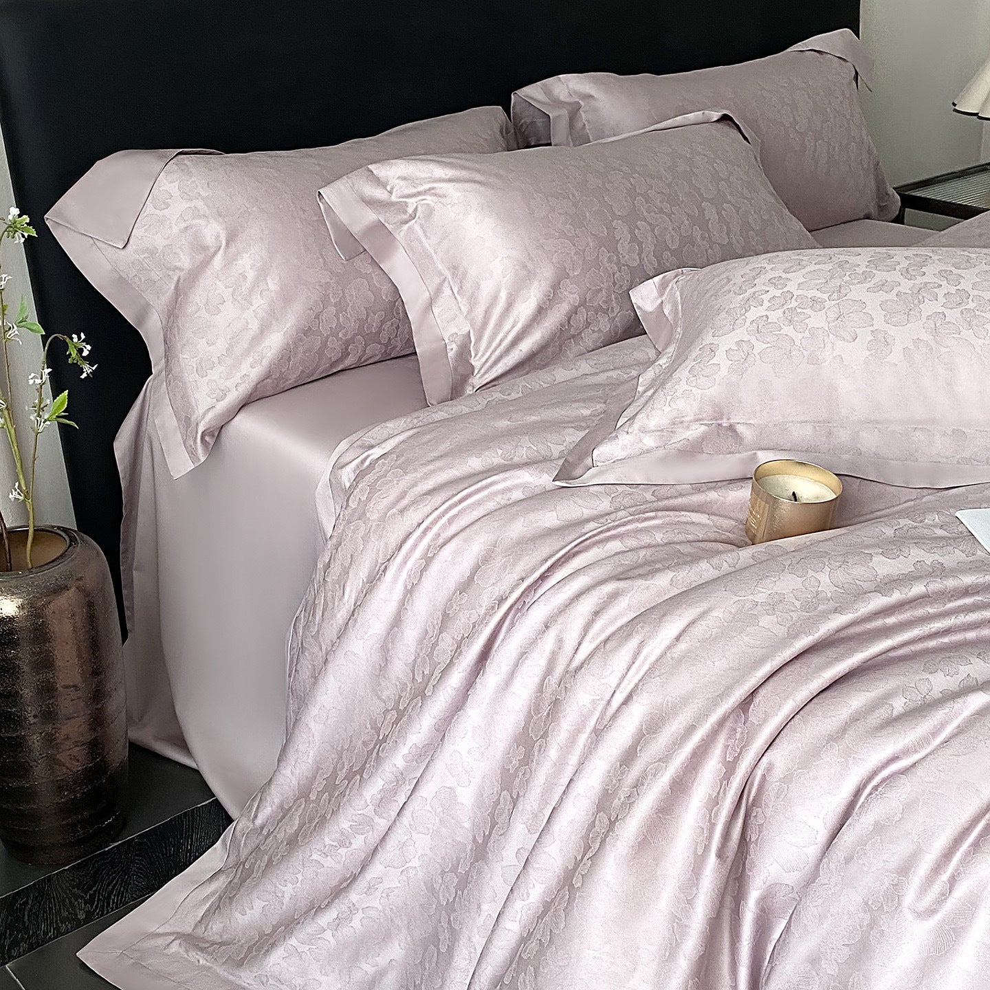 RegaliaSateen™ 4PCS Premium 100s Sateen Jacquard Bedding Set – Pure Cotton Sheet & Duvet Cover (Queen/King)