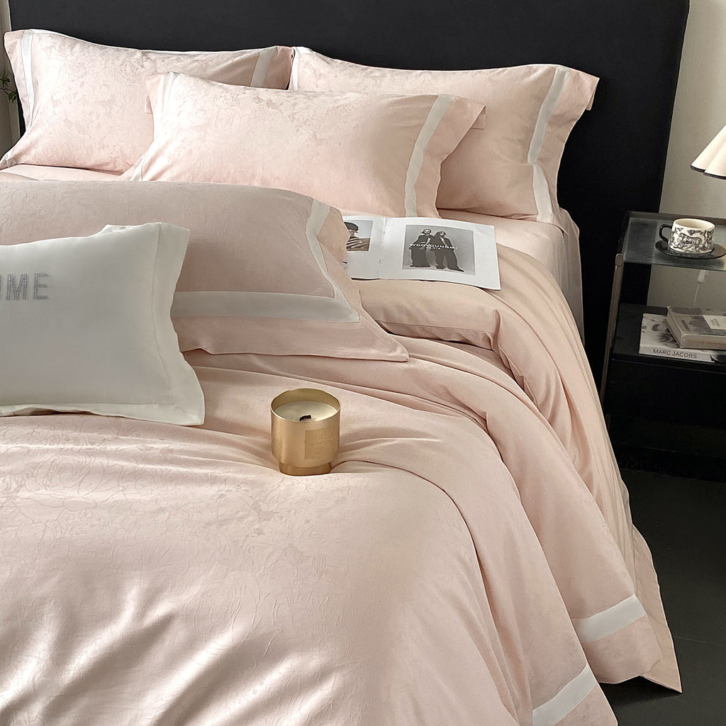 RegaliaSateen™ 4PCS Premium 100s Sateen Jacquard Bedding Set – Pure Cotton Sheet & Duvet Cover (Queen/King)