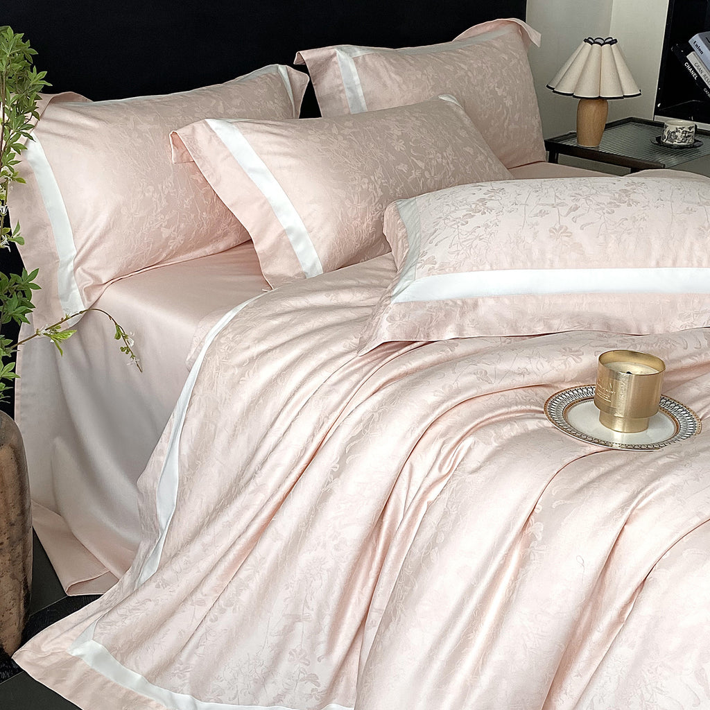 RegaliaSateen™ 4PCS Premium 100s Sateen Jacquard Bedding Set – Pure Cotton Sheet & Duvet Cover (Queen/King)