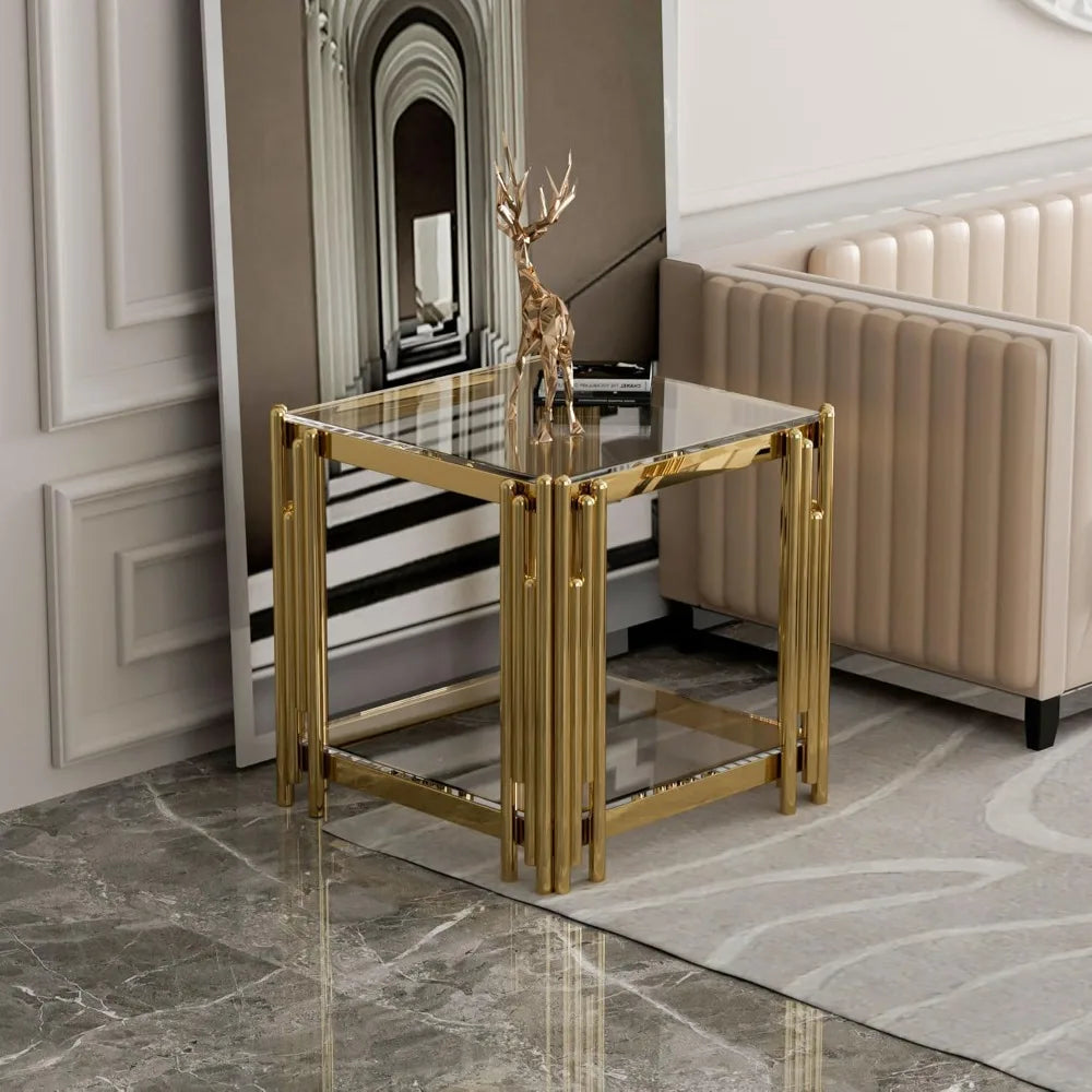 NOVA SIDE™Luxury Gold Glass End Table by PurelyhomeDeco