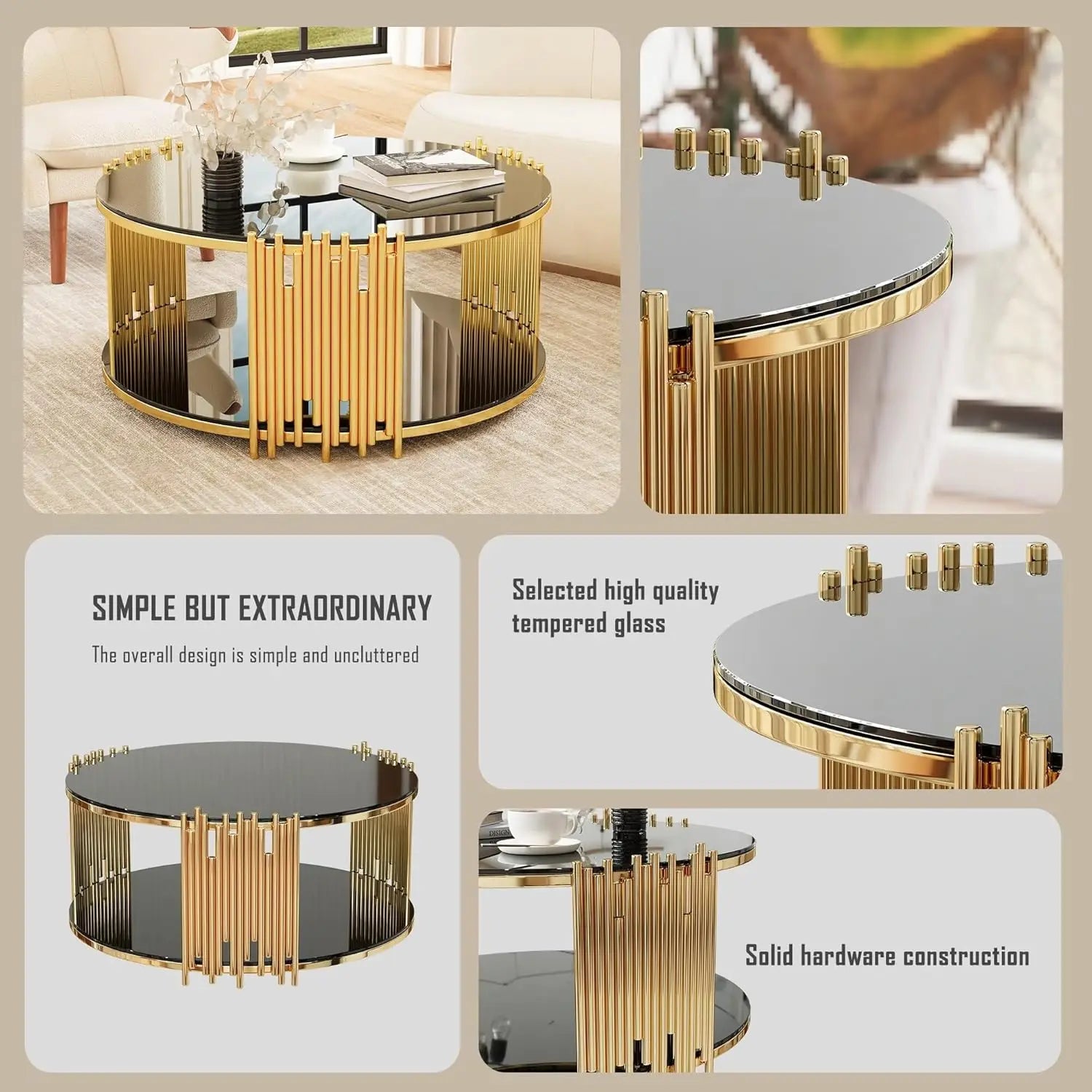 NOIR ÉCLIPSE™ 36" Round Black Glass Coffee Table by PurelyhomeDeco