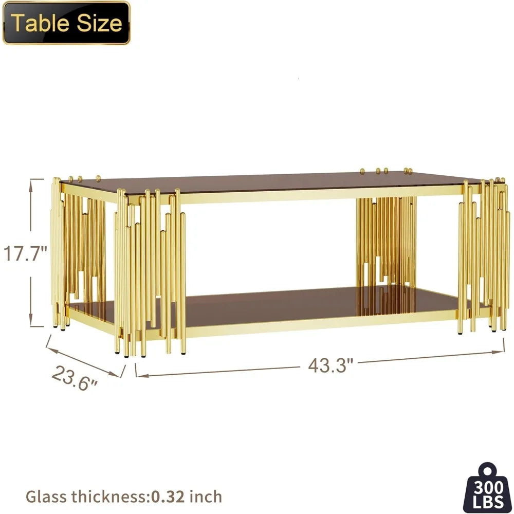 Monérian Bronze — Rectangular Tempered Glass Coffee Table by PurelyhomeDeco