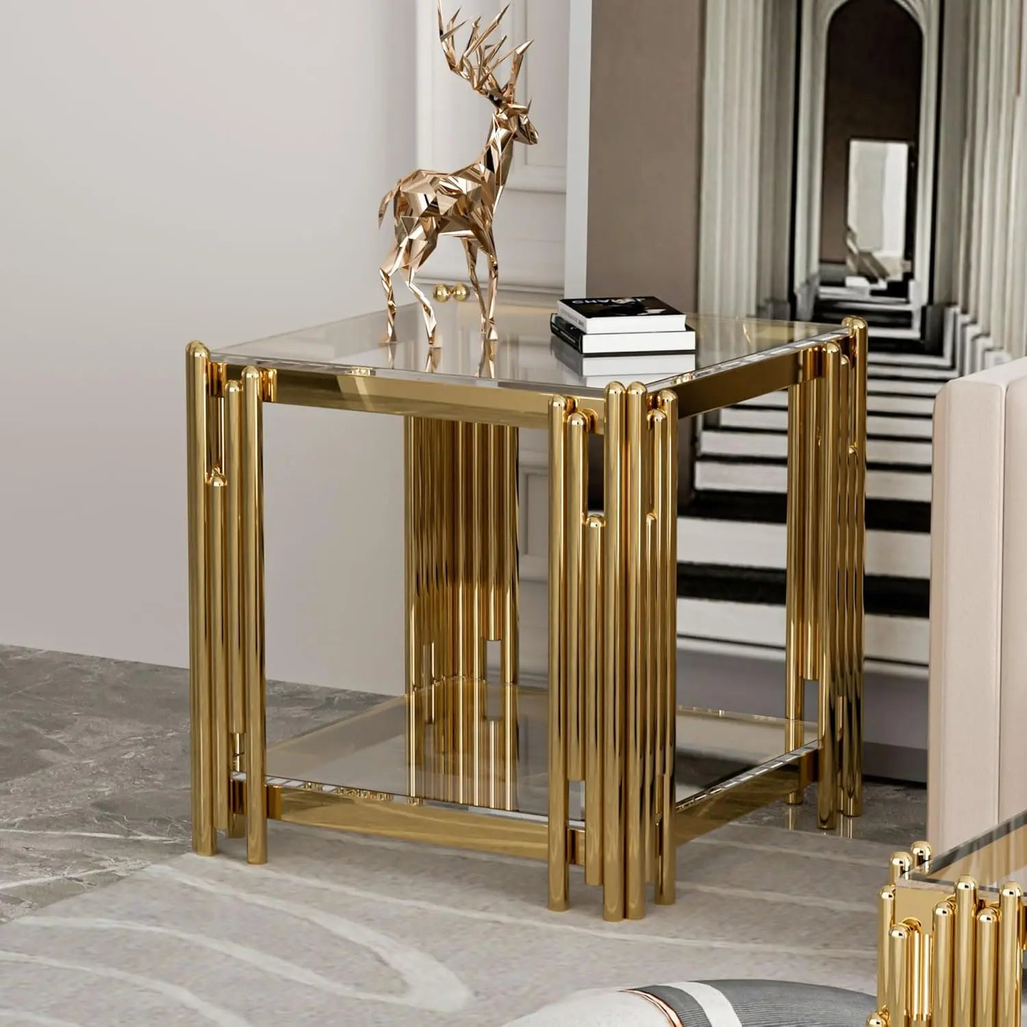 NOVA SIDE™Luxury Gold Glass End Table by PurelyhomeDeco