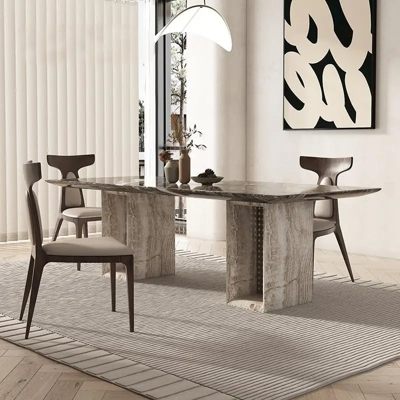 BRAVON™ Venetian Brown Wabi-Stone Dining Set by PurelyhomeDeco