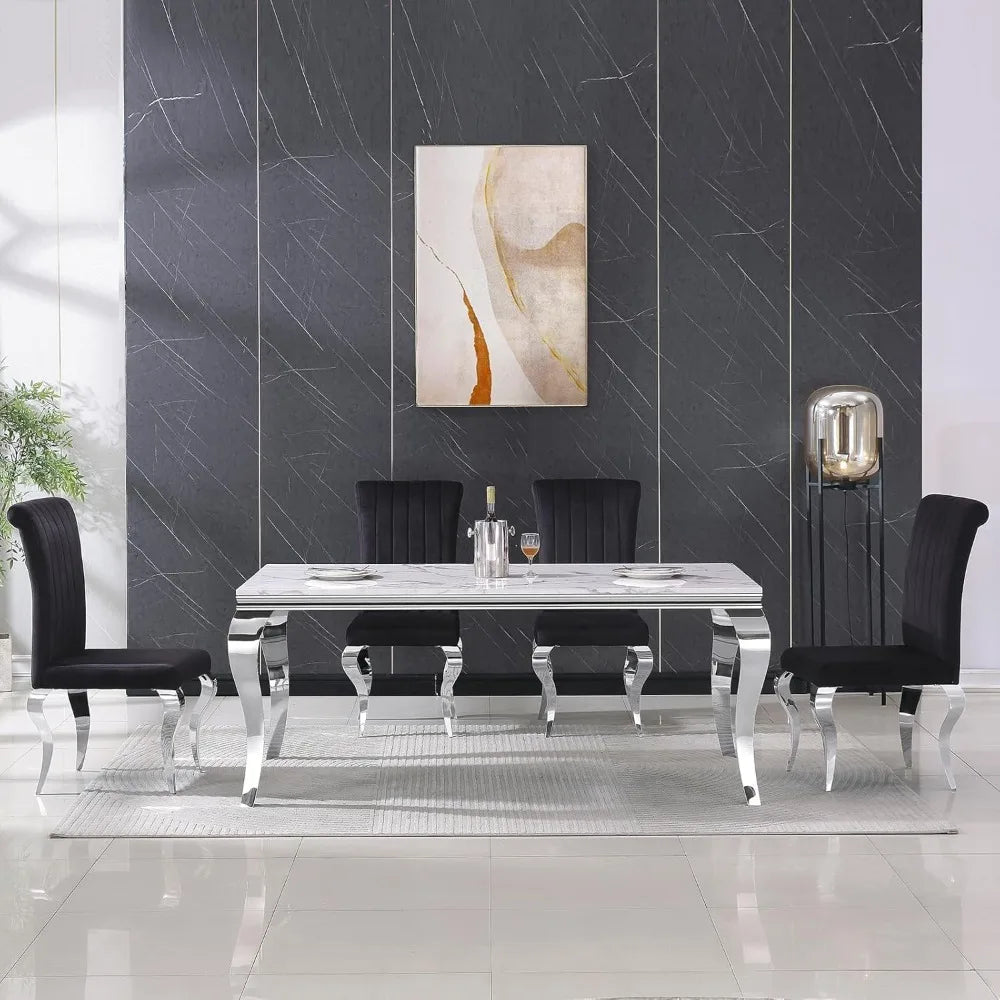 SILVÉN™ White Marble Stainless Steel Dining Table