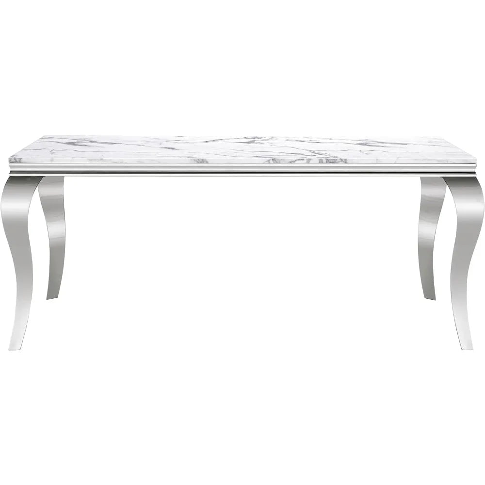 SILVÉN™ White Marble Stainless Steel Dining Table