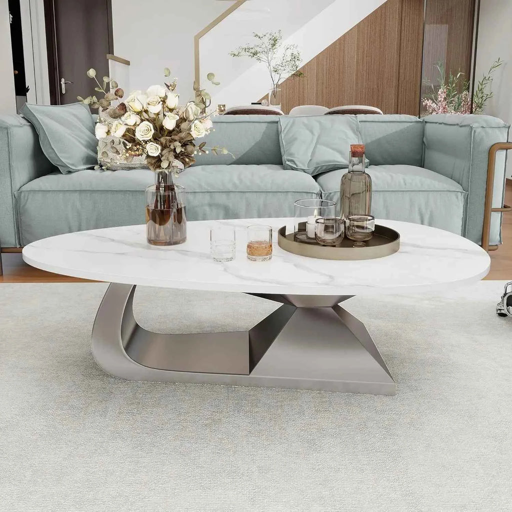 Argento Eclipse™ – 51.2" Oval Faux Marble Coffee Table by PurelyhomeDeco