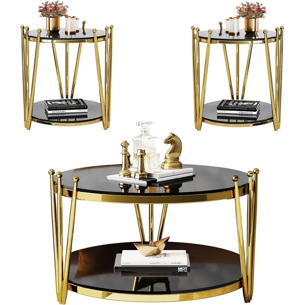 VALMORÉ BLACK™ Sculptural Gold Frame Coffee Table Set by PurelyhomeDeco