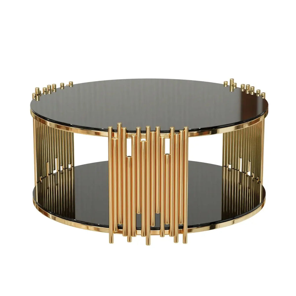 NOIR ÉCLIPSE™ 36" Round Black Glass Coffee Table by PurelyhomeDeco