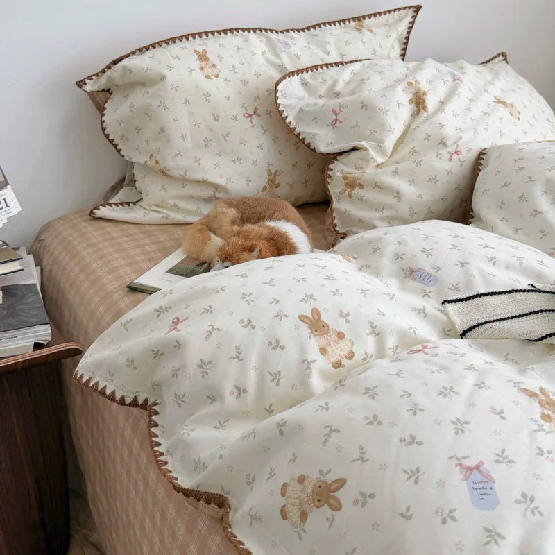 PrairieLuxe™ INS American Countryside Pure Cotton Bedding Set – Double-Layer Yarn Soft Luxury Bed Linens