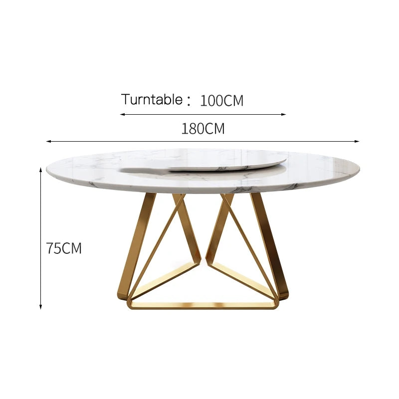 AURÉVA Golden Round Marble Dining Table with Turntable