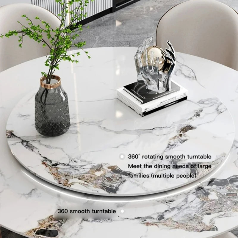 SILORA White Marble Round Dining Table with Turntable