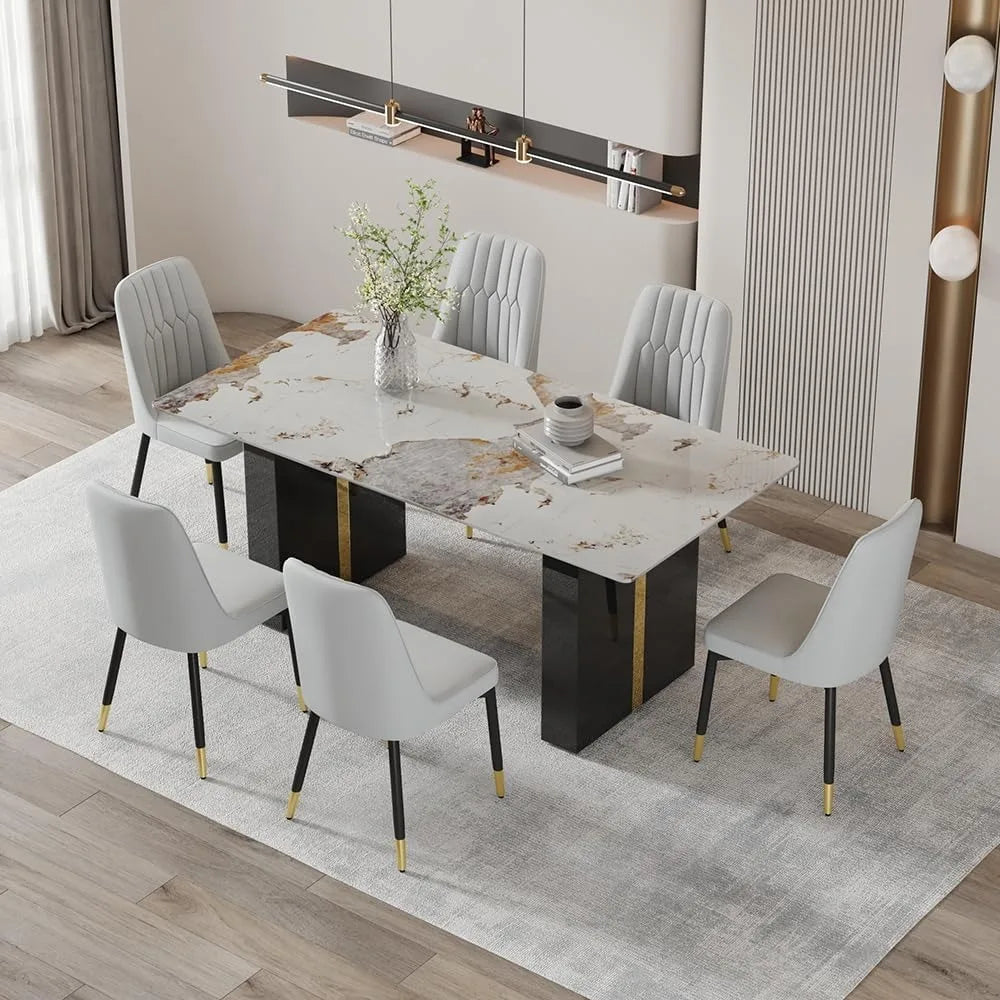 SORA™Modern Faux Marble Dining Set (Table + 7 Chairs)
