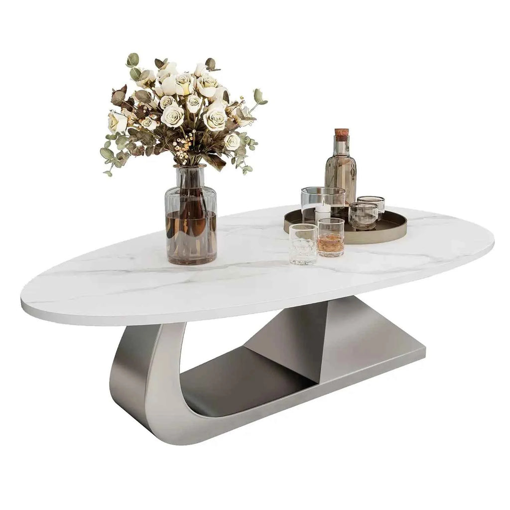 Argento Eclipse™ – 51.2" Oval Faux Marble Coffee Table by PurelyhomeDeco