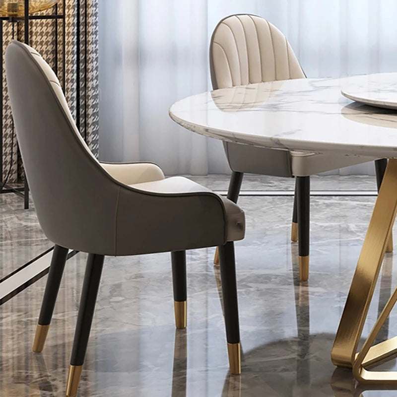 AURÉVA Golden Round Marble Dining Table with Turntable
