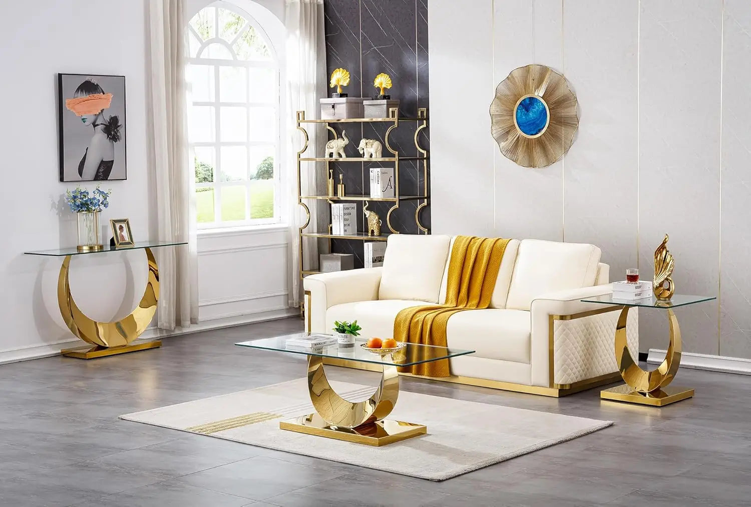 LUNA AURUM™ 47" Rectangular Gold Glass Coffee Table by PurelyhomeDeco