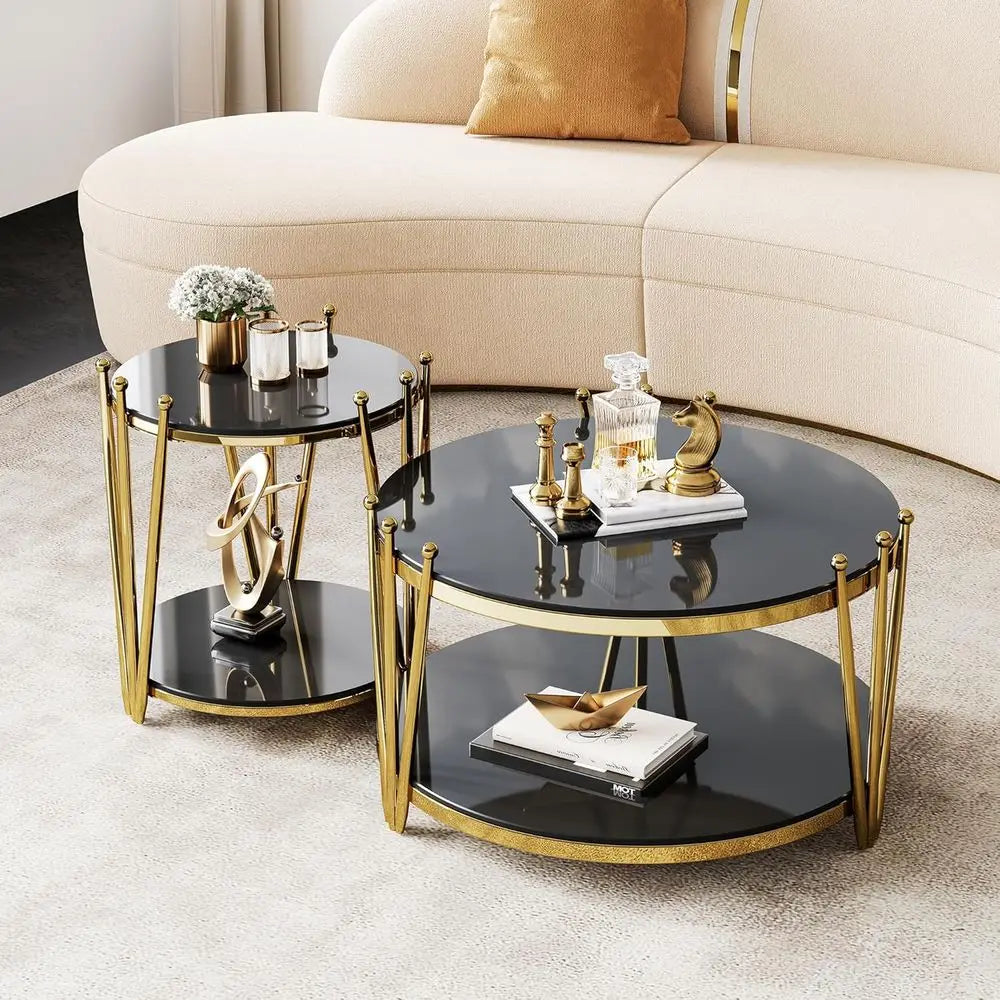 VALMORÉ BLACK™ Sculptural Gold Frame Coffee Table Set by PurelyhomeDeco