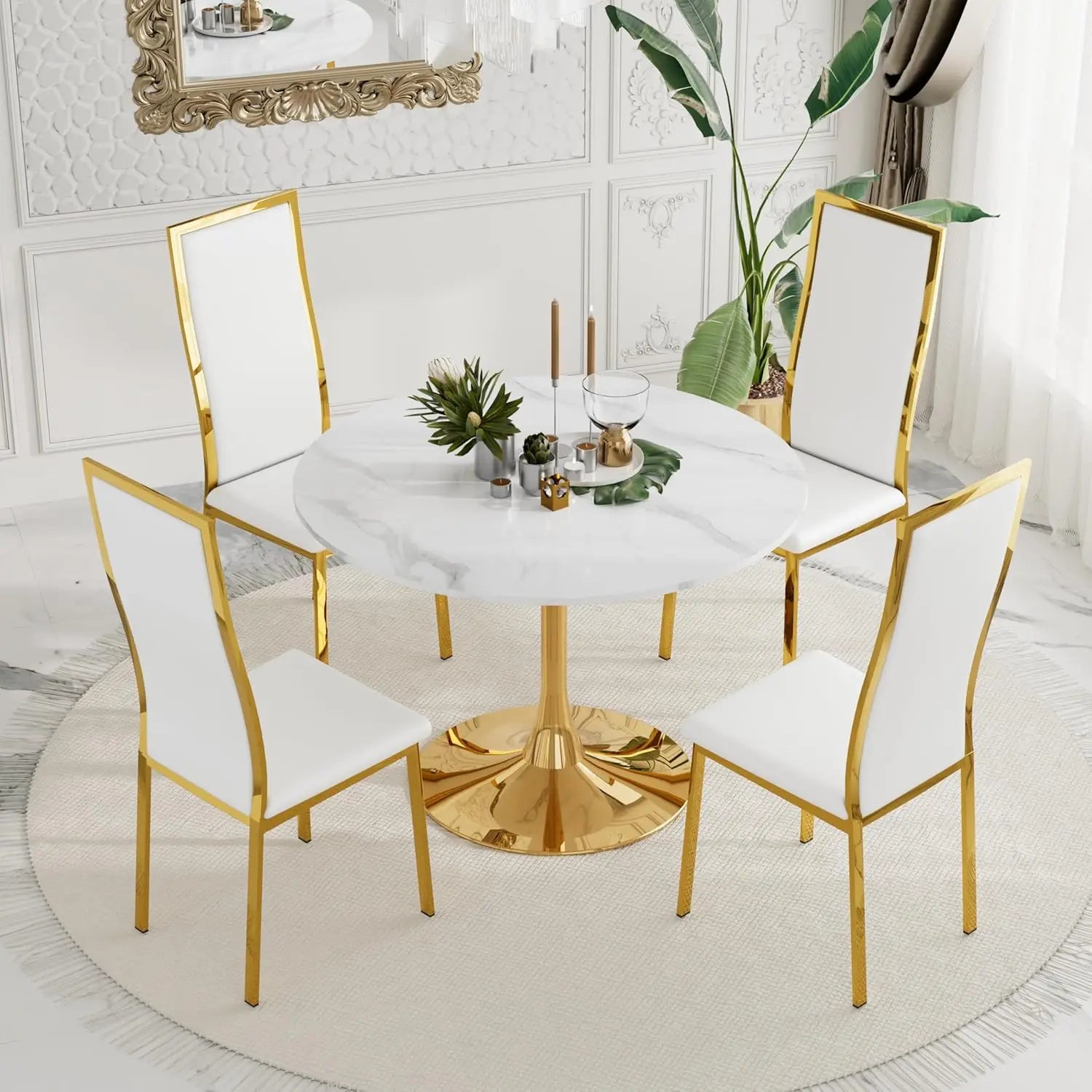 Seraphina Oro Classique™ – Contemporary Tulip Marble Dining Set by PurelyhomeDeco