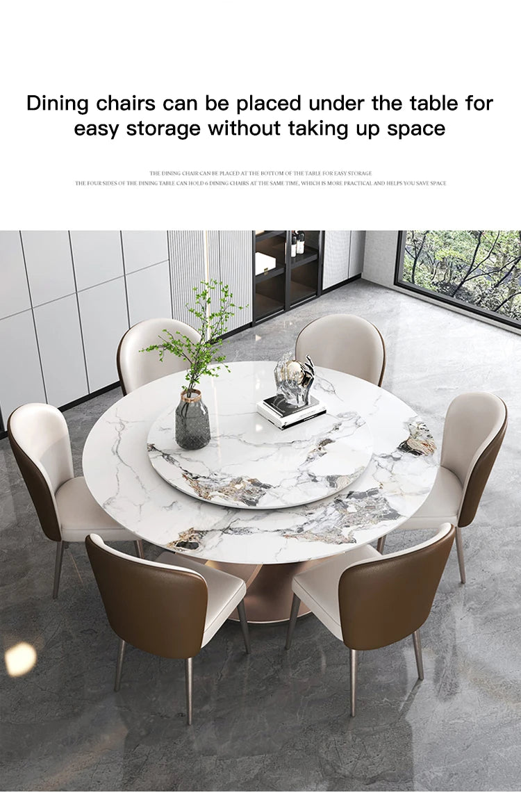 SILORA White Marble Round Dining Table with Turntable