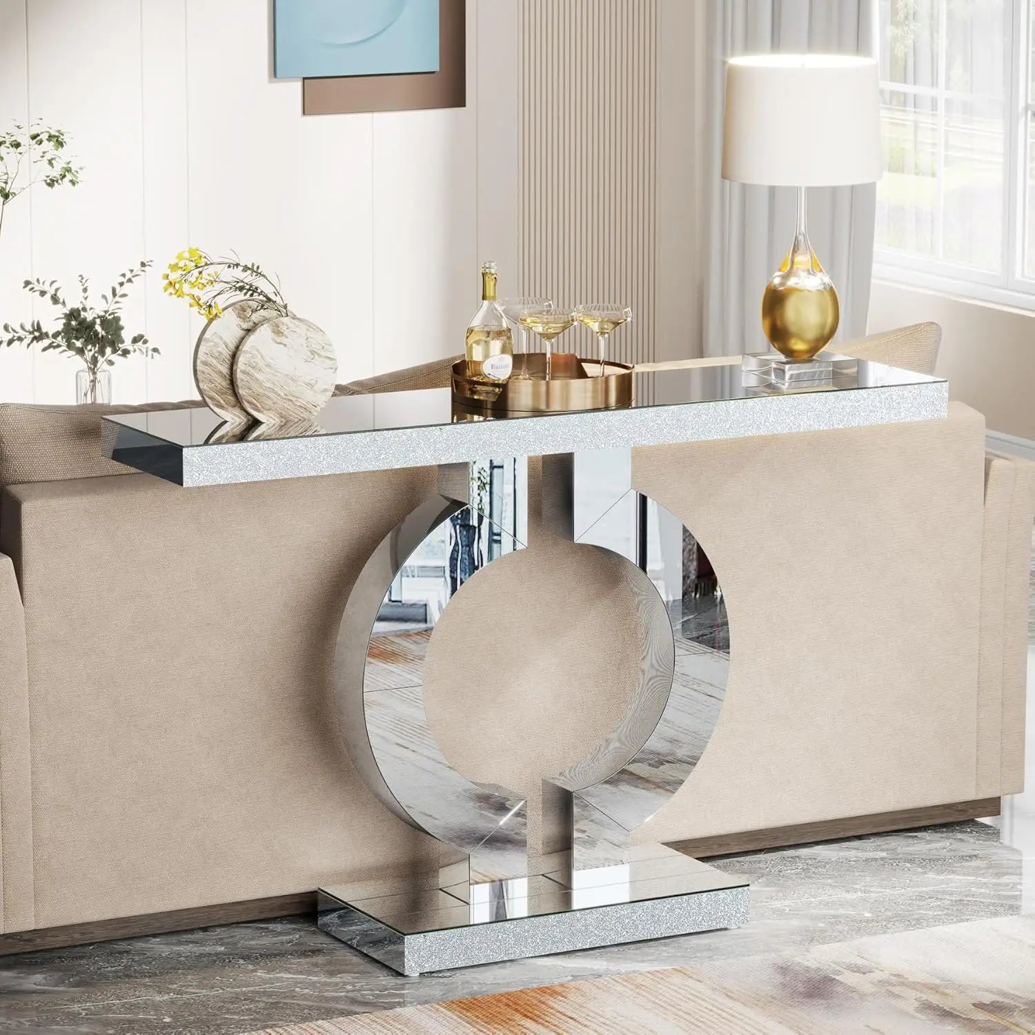ORBION Silver Mirror Console Table by PurelyhomeDeco