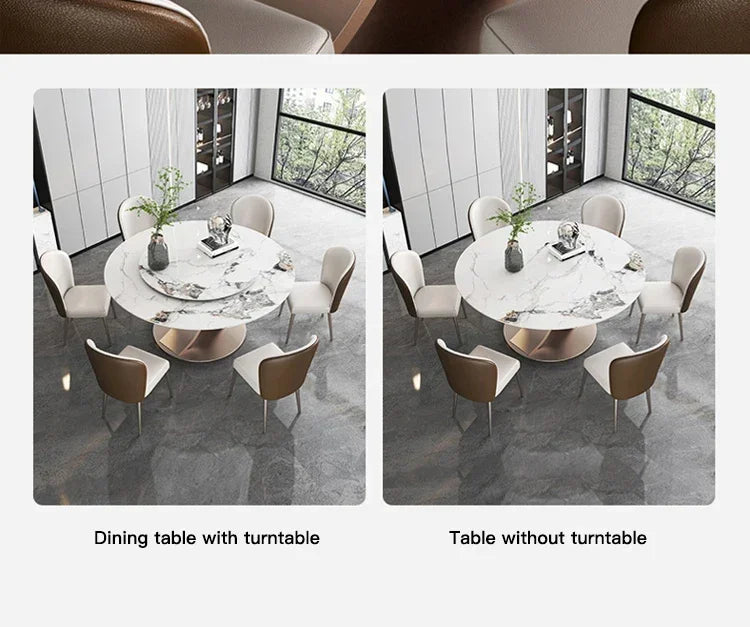 SILORA White Marble Round Dining Table with Turntable