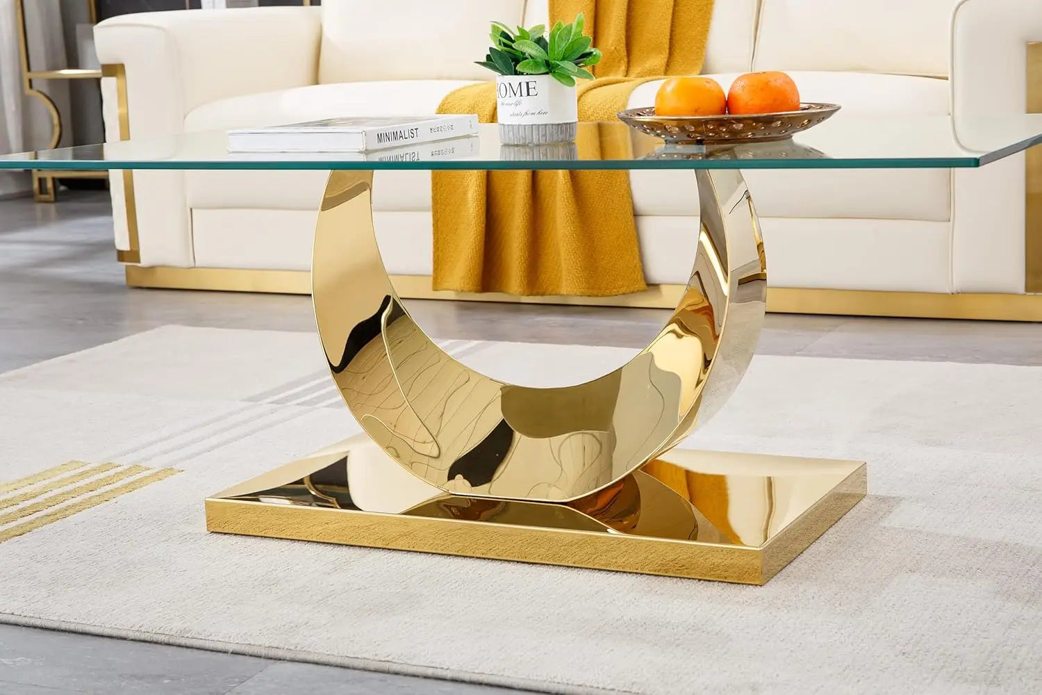 LUNA AURUM™ 47" Rectangular Gold Glass Coffee Table by PurelyhomeDeco