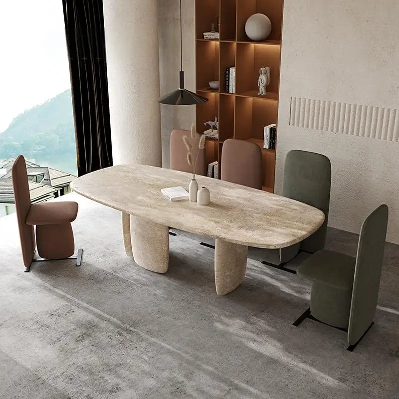 AURELIA SOLÉ™ Italian Minimalist Yellow Travertine Dining Table | Nordic Fusion Luxury