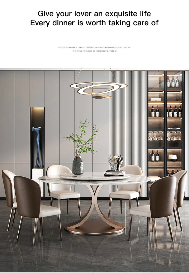 SILORA White Marble Round Dining Table with Turntable