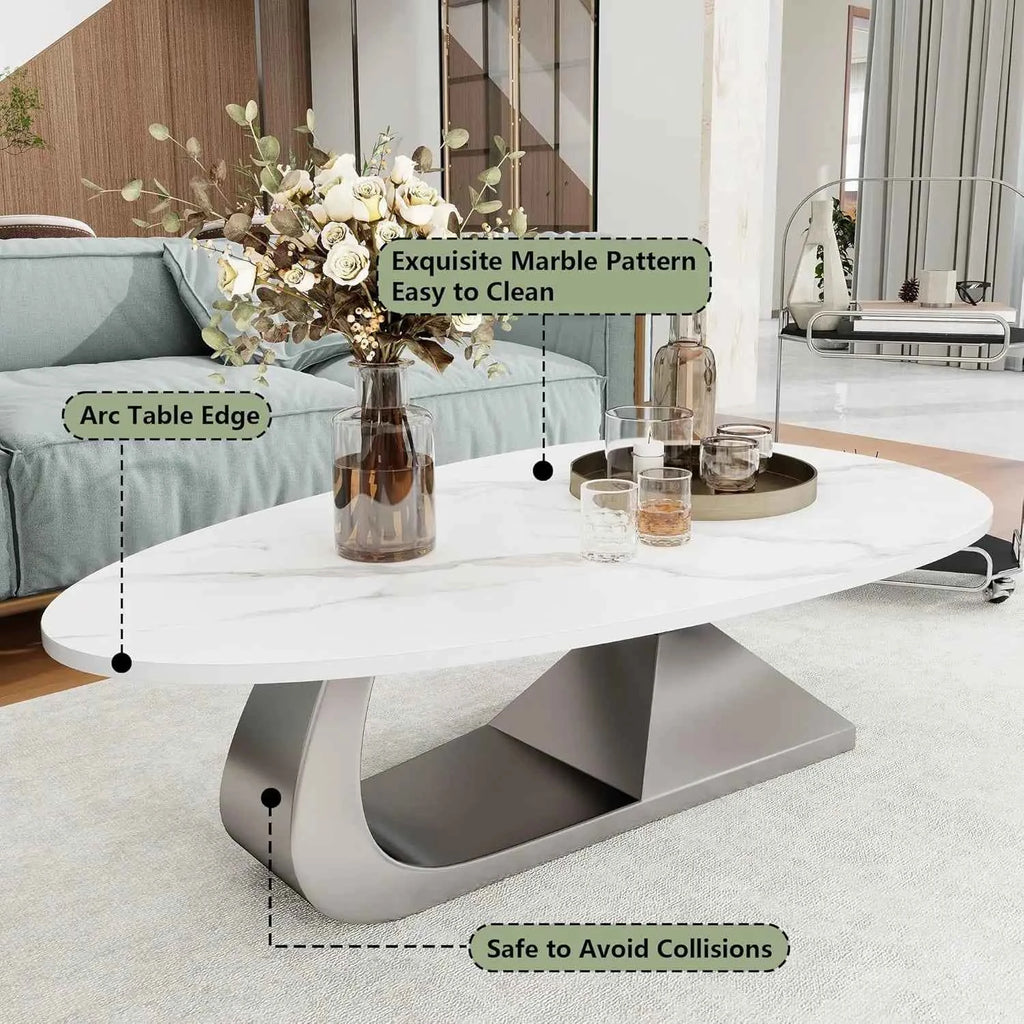 Argento Eclipse™ – 51.2" Oval Faux Marble Coffee Table by PurelyhomeDeco