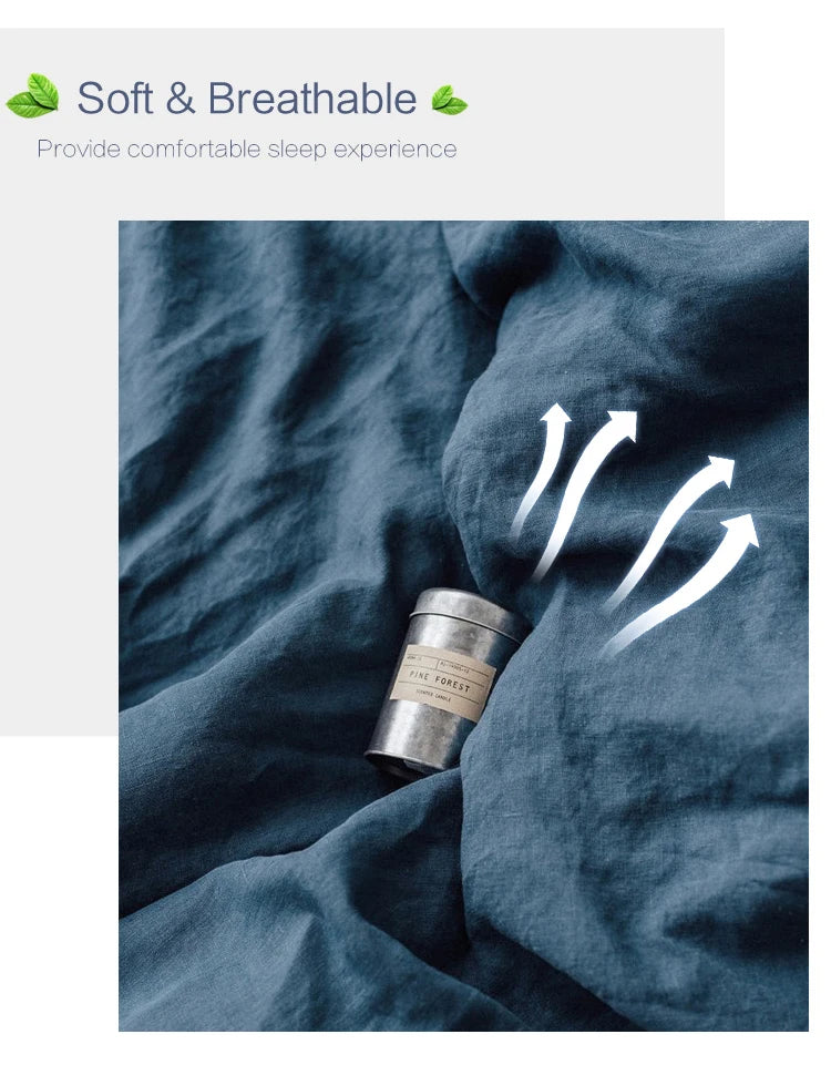 FlaxÉlysée™ Pure Linen Duvet Cover Set – Natural Flax French Linen Bedding with Coconut Button Closure