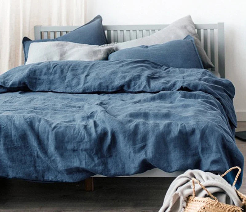 FlaxÉlysée™ Pure Linen Duvet Cover Set – Natural Flax French Linen Bedding with Coconut Button Closure