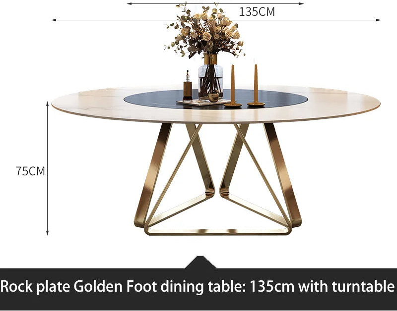 AURÉVA Golden Round Marble Dining Table with Turntable