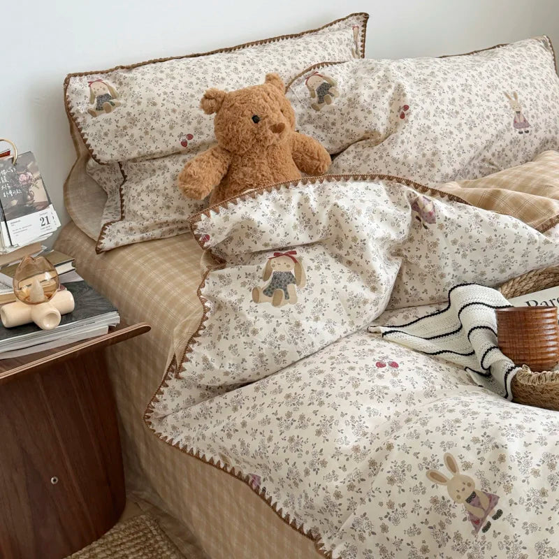 PrairieLuxe™ INS American Countryside Pure Cotton Bedding Set – Double-Layer Yarn Soft Luxury Bed Linens