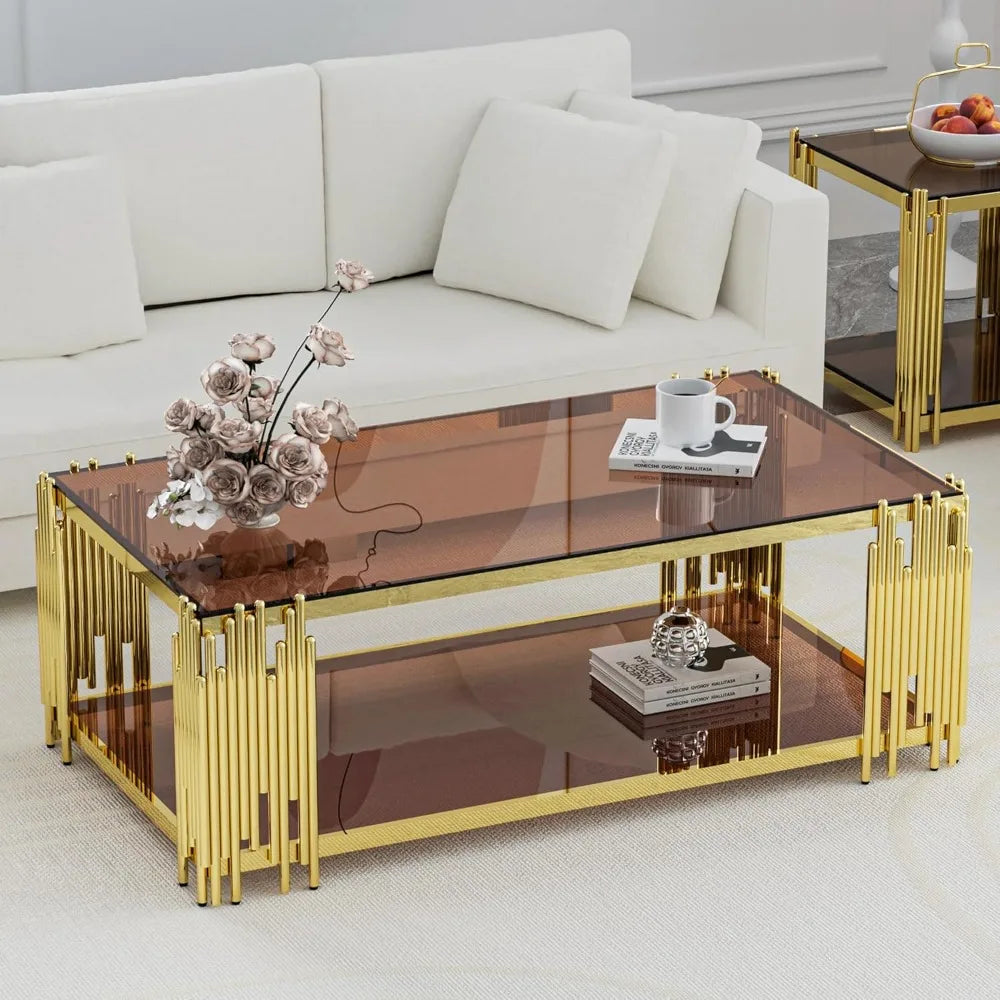 Monérian Bronze — Rectangular Tempered Glass Coffee Table by PurelyhomeDeco