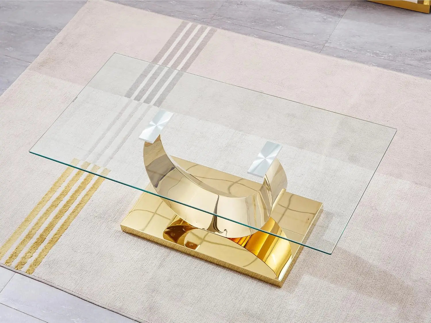 LUNA AURUM™ 47" Rectangular Gold Glass Coffee Table by PurelyhomeDeco