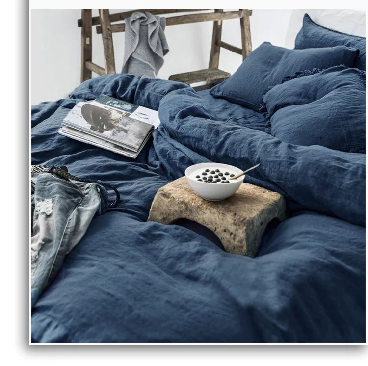 FlaxÉlysée™ Pure Linen Duvet Cover Set – Natural Flax French Linen Bedding with Coconut Button Closure