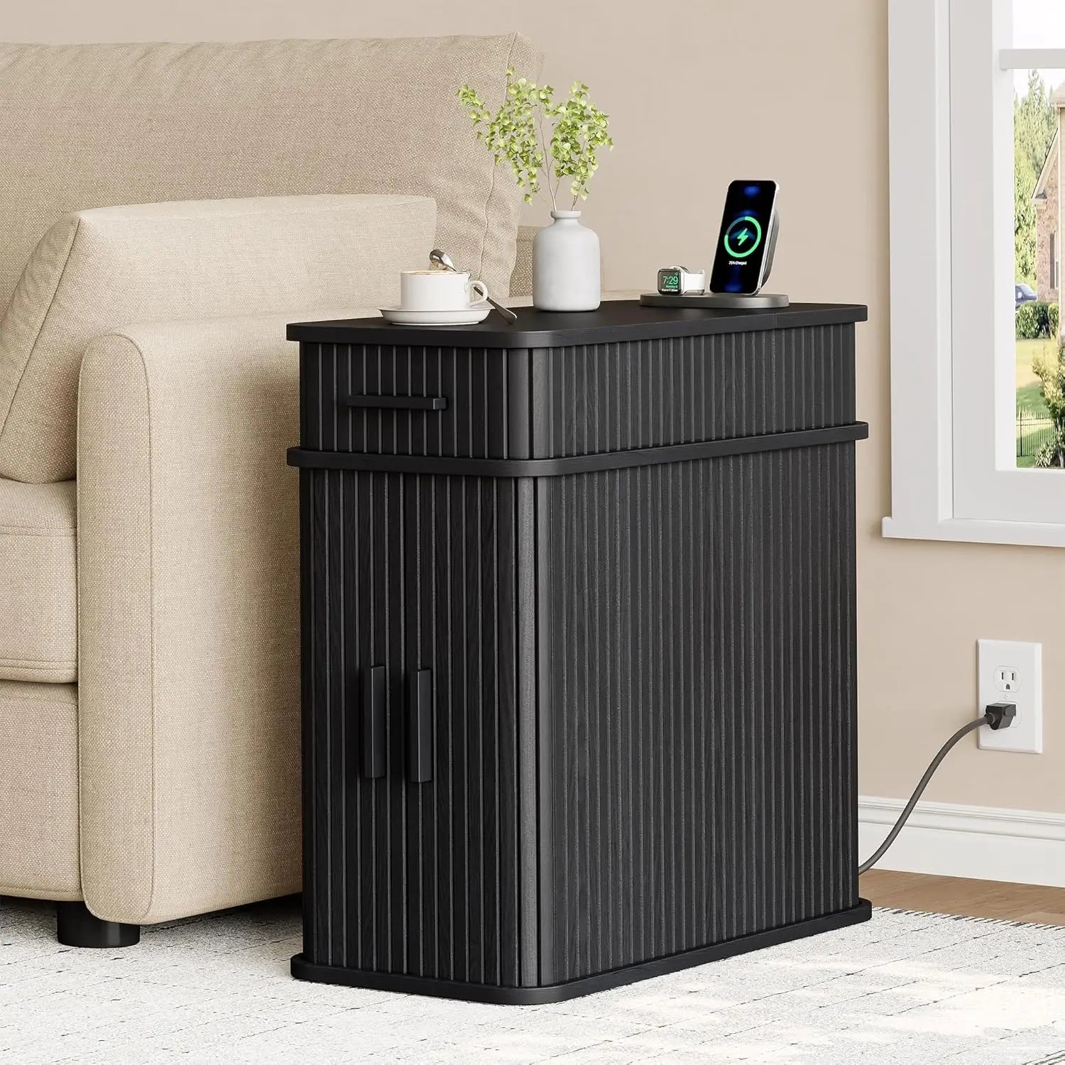 FLUTRA™ Fluted Smart End Table with Charging Station by PurelyhomeDeco