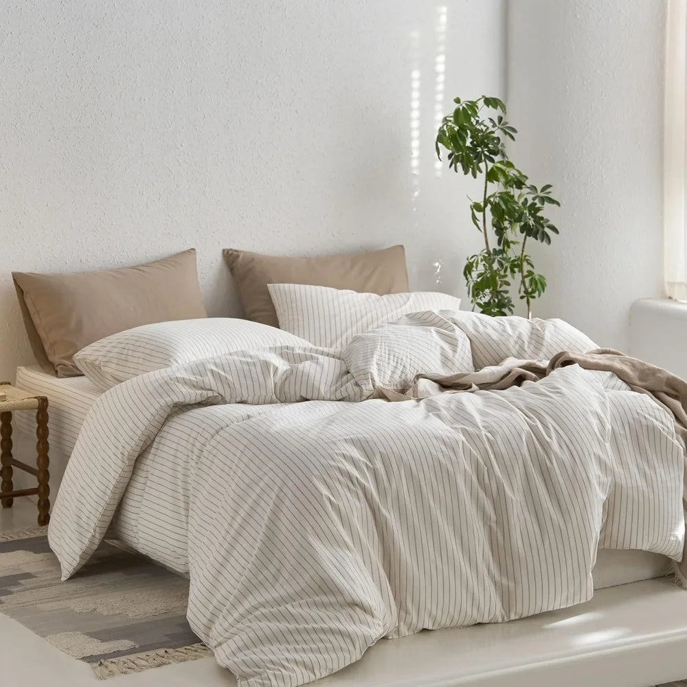 Grand Lino Soft Cotton Duvet Cover Set – Natural Linen-Feel Luxury Series