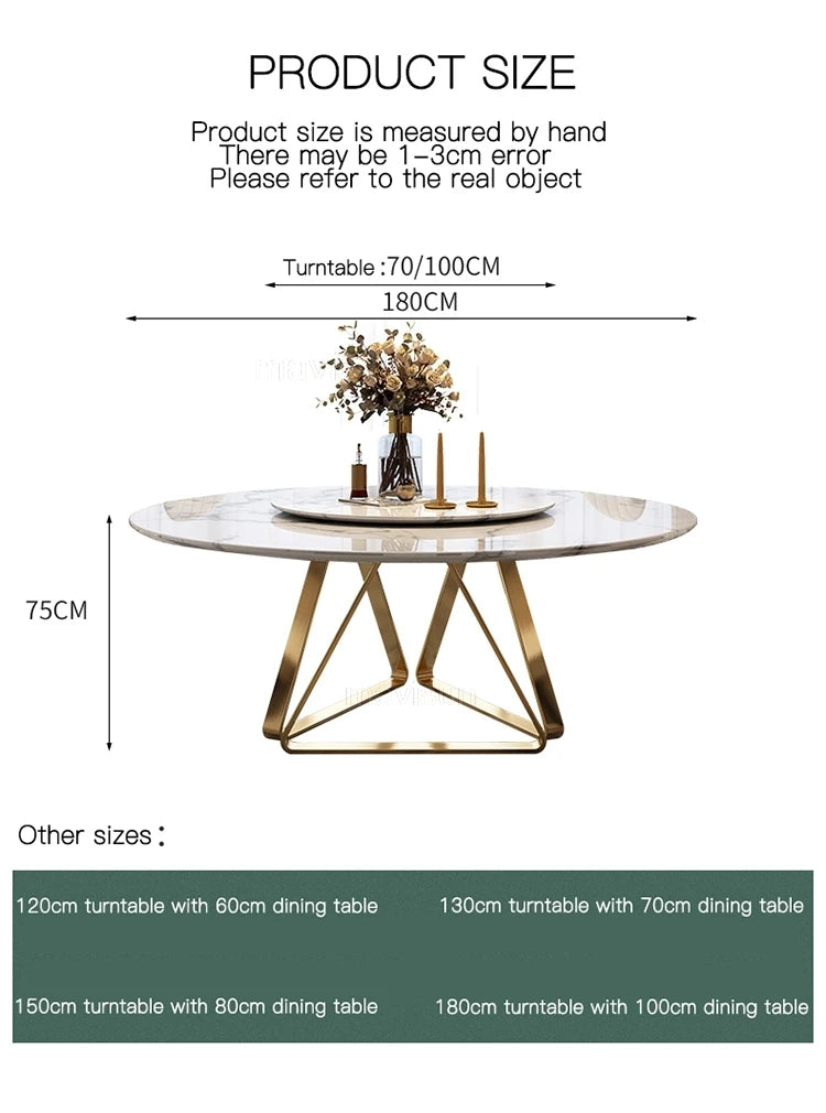 AURÉVA Golden Round Marble Dining Table with Turntable