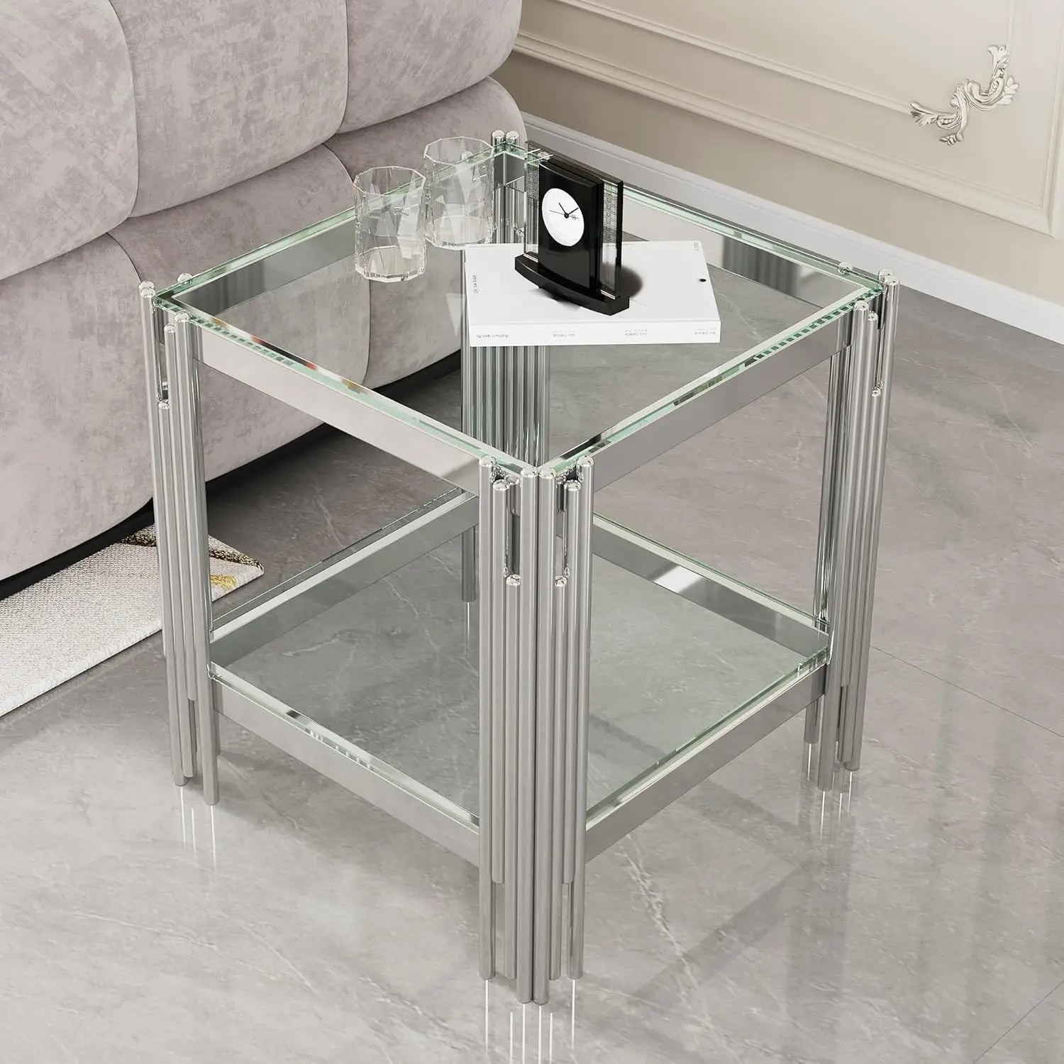 NOVA SIDE™Luxury Gold Glass End Table by PurelyhomeDeco