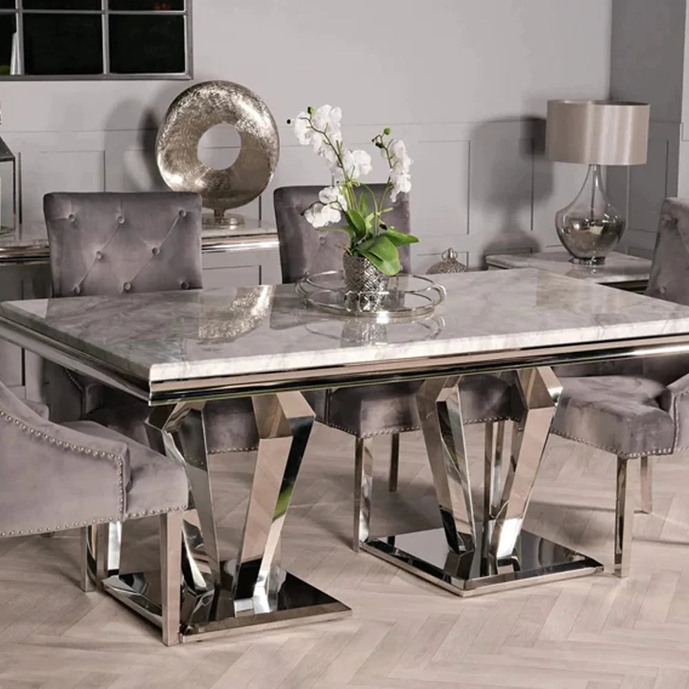 GRÉVÉRA™Grey Marble Dining Table Set