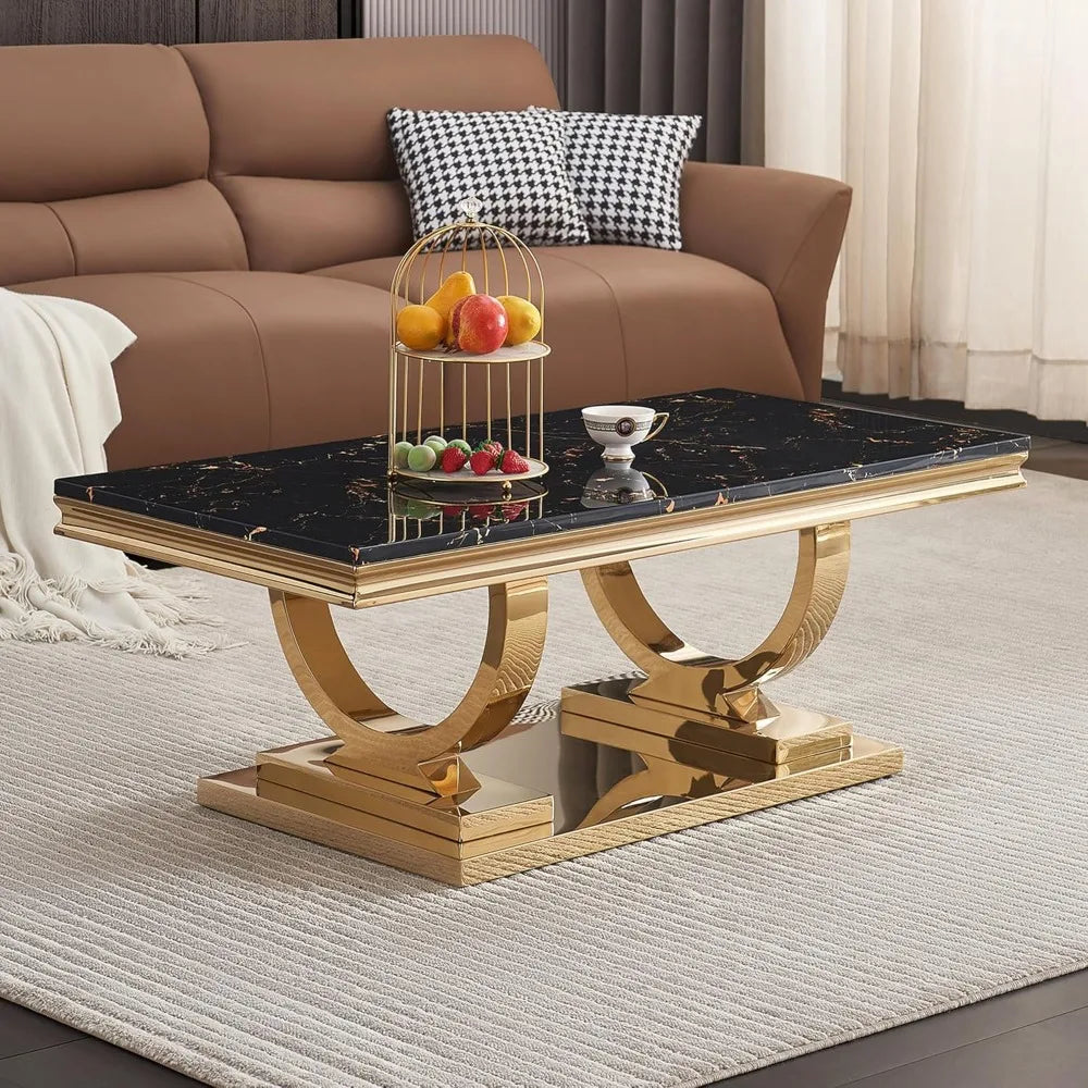 GOLDEN SILHOUETTE NOIR™Modern Rectangle Black Marble Coffee Table by PurelyhomeDeco