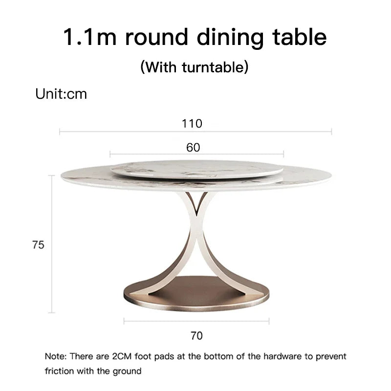 SILORA White Marble Round Dining Table with Turntable