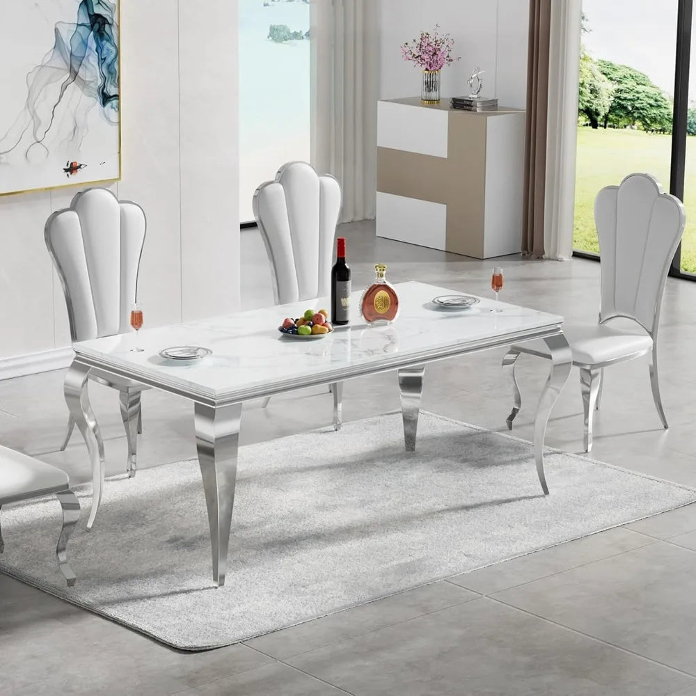 SILVÉN™ White Marble Stainless Steel Dining Table