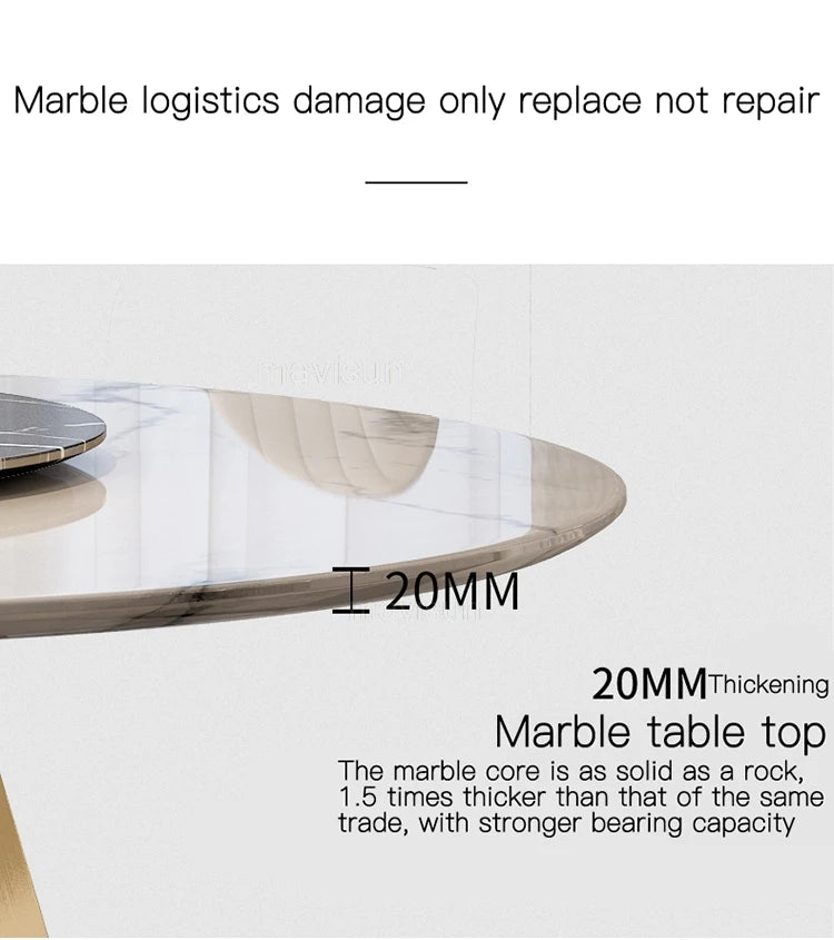 AURÉVA Golden Round Marble Dining Table with Turntable