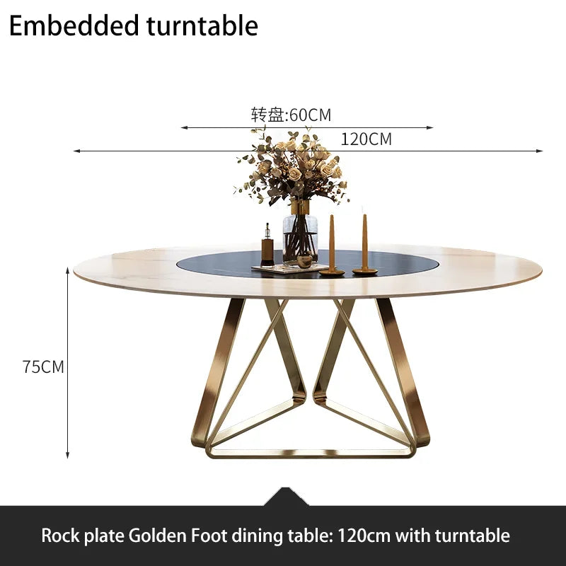 AURÉVA Golden Round Marble Dining Table with Turntable