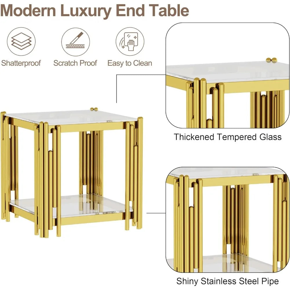 NOVA SIDE™Luxury Gold Glass End Table by PurelyhomeDeco